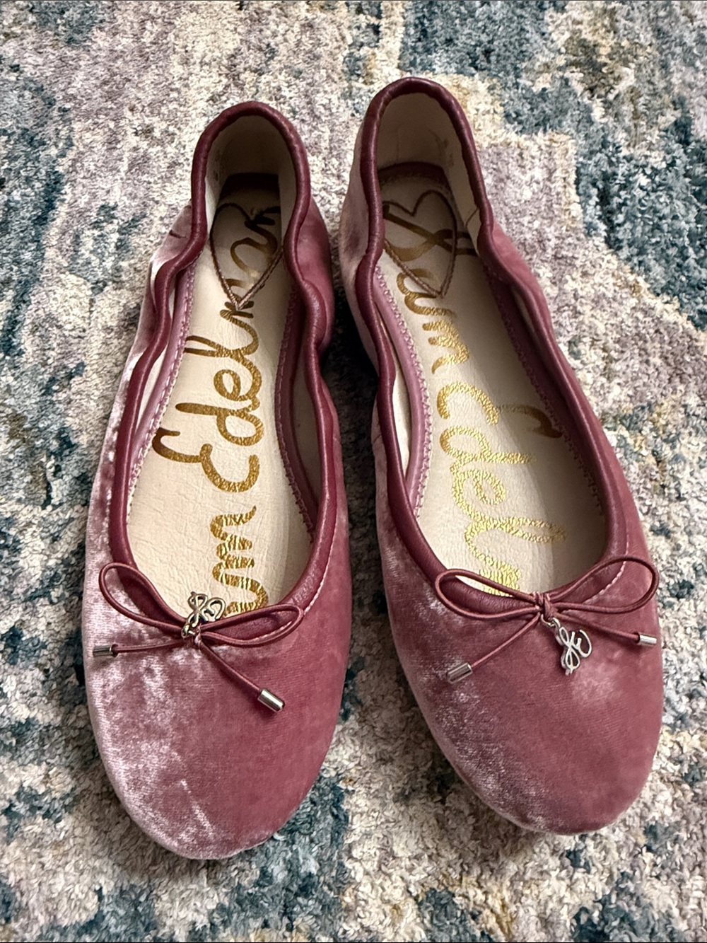 New Sam Edelman Rose Velvet Ballet Flats with Logo Charm
